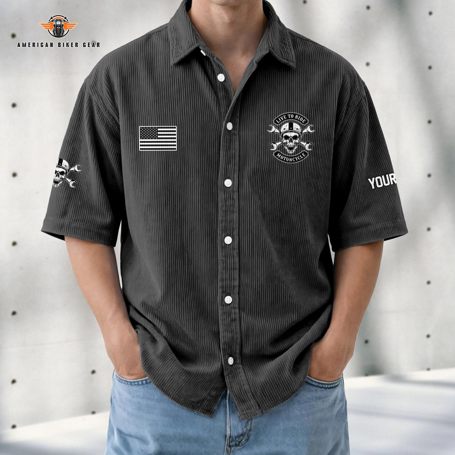 Biker Personalized Retro Corduroy Button Shirt TG10
