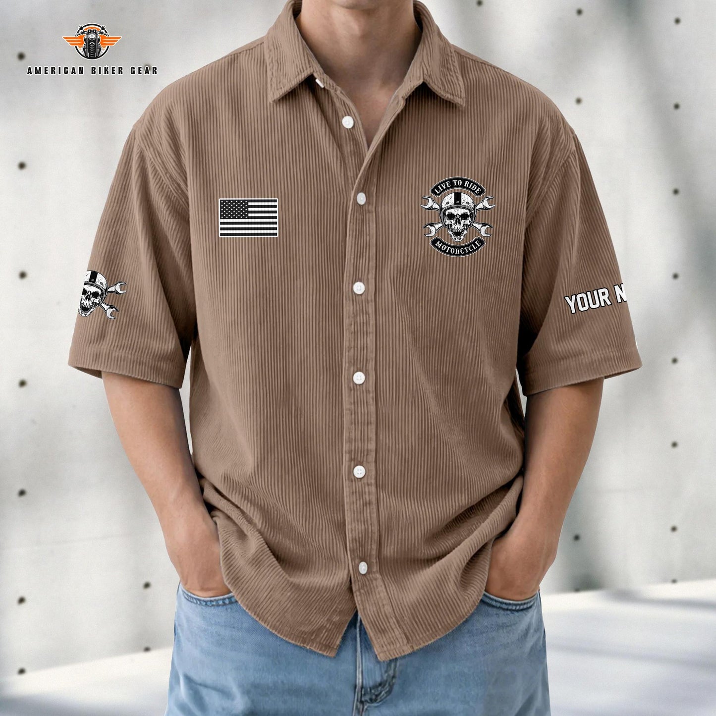 Biker Personalized Retro Corduroy Button Shirt TG10