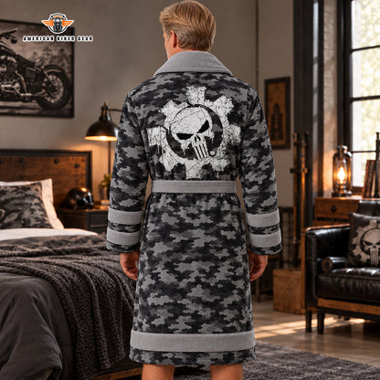 Skull Gear Emblem with Camo Print Bathrobes TG10