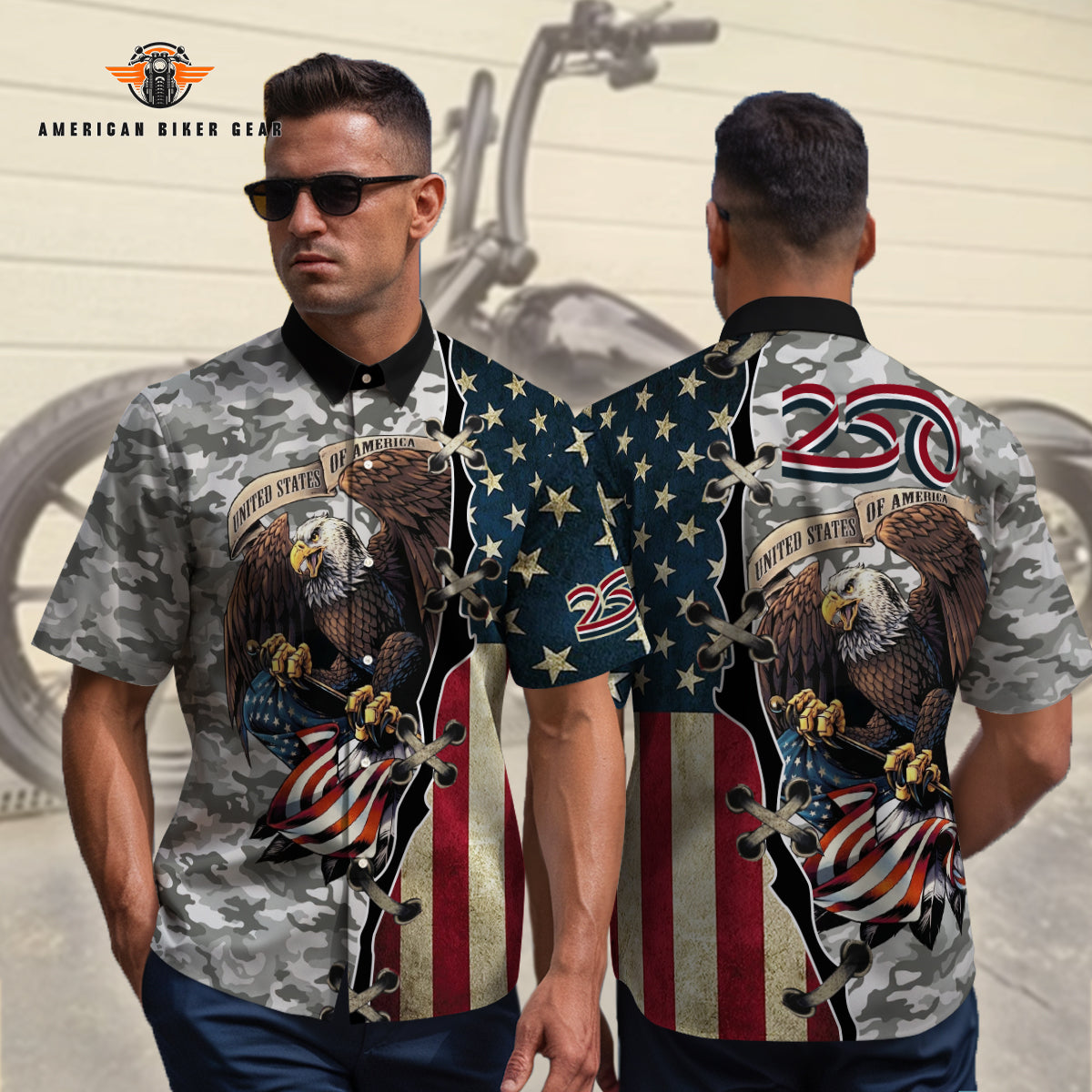 Biker USA 250th Anniversary Personalized Button Shirt GT11