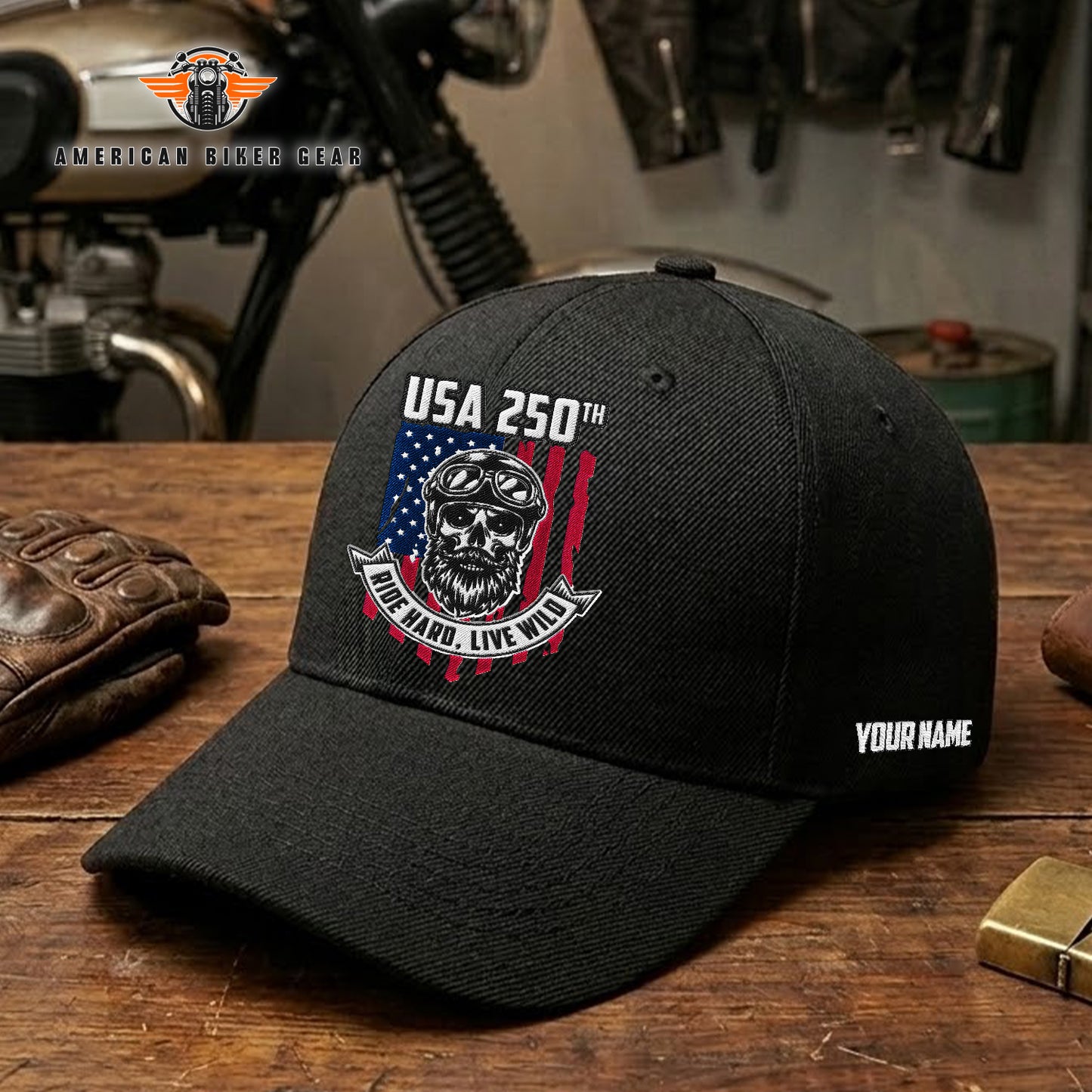 Biker USA 250th Anniversary Personalized Embroidery Cap TG17