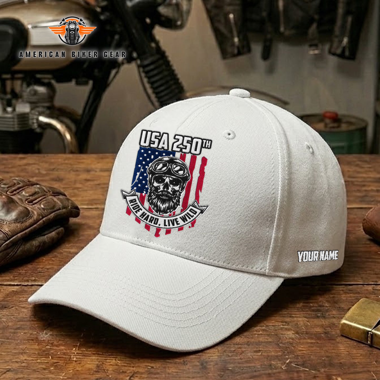 Biker USA 250th Anniversary Personalized Embroidery Cap TG17