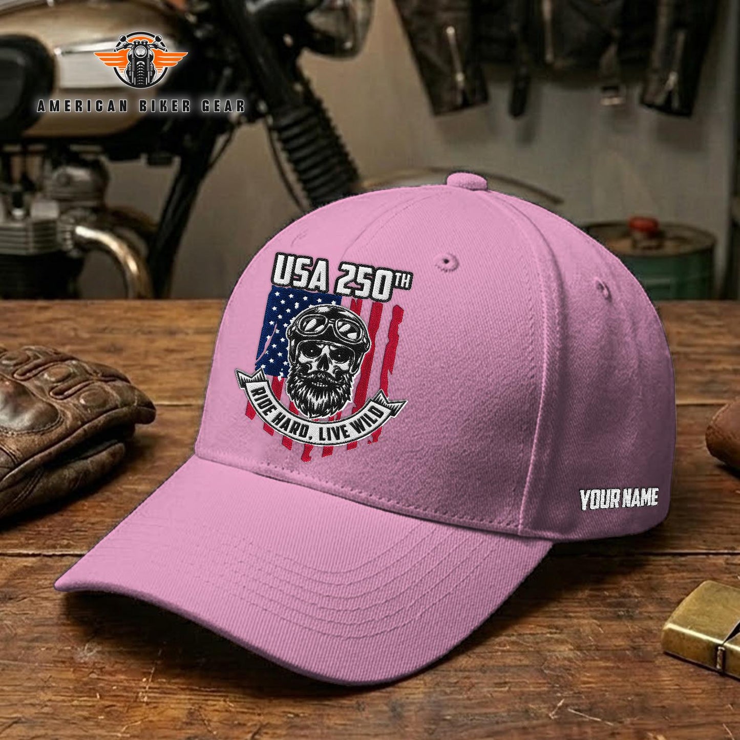 Biker USA 250th Anniversary Personalized Embroidery Cap TG17