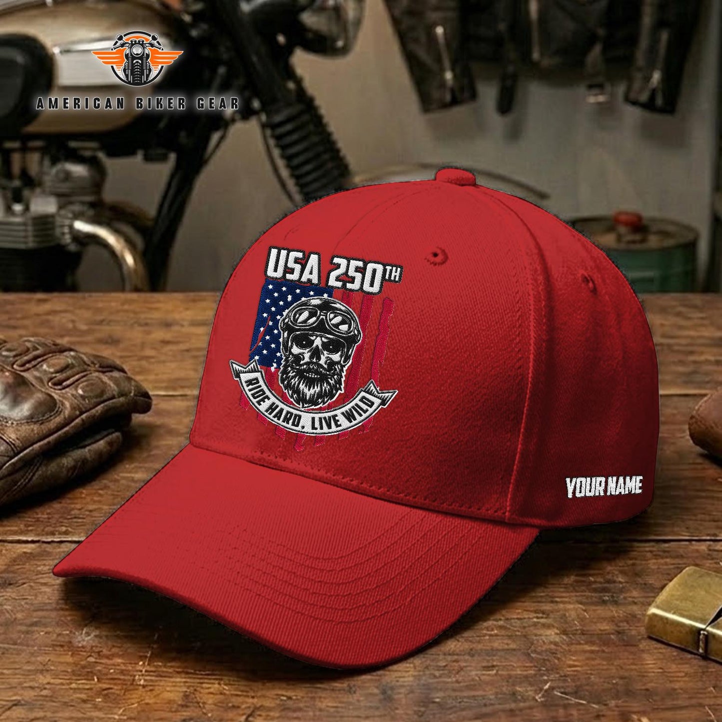 Biker USA 250th Anniversary Personalized Embroidery Cap TG17