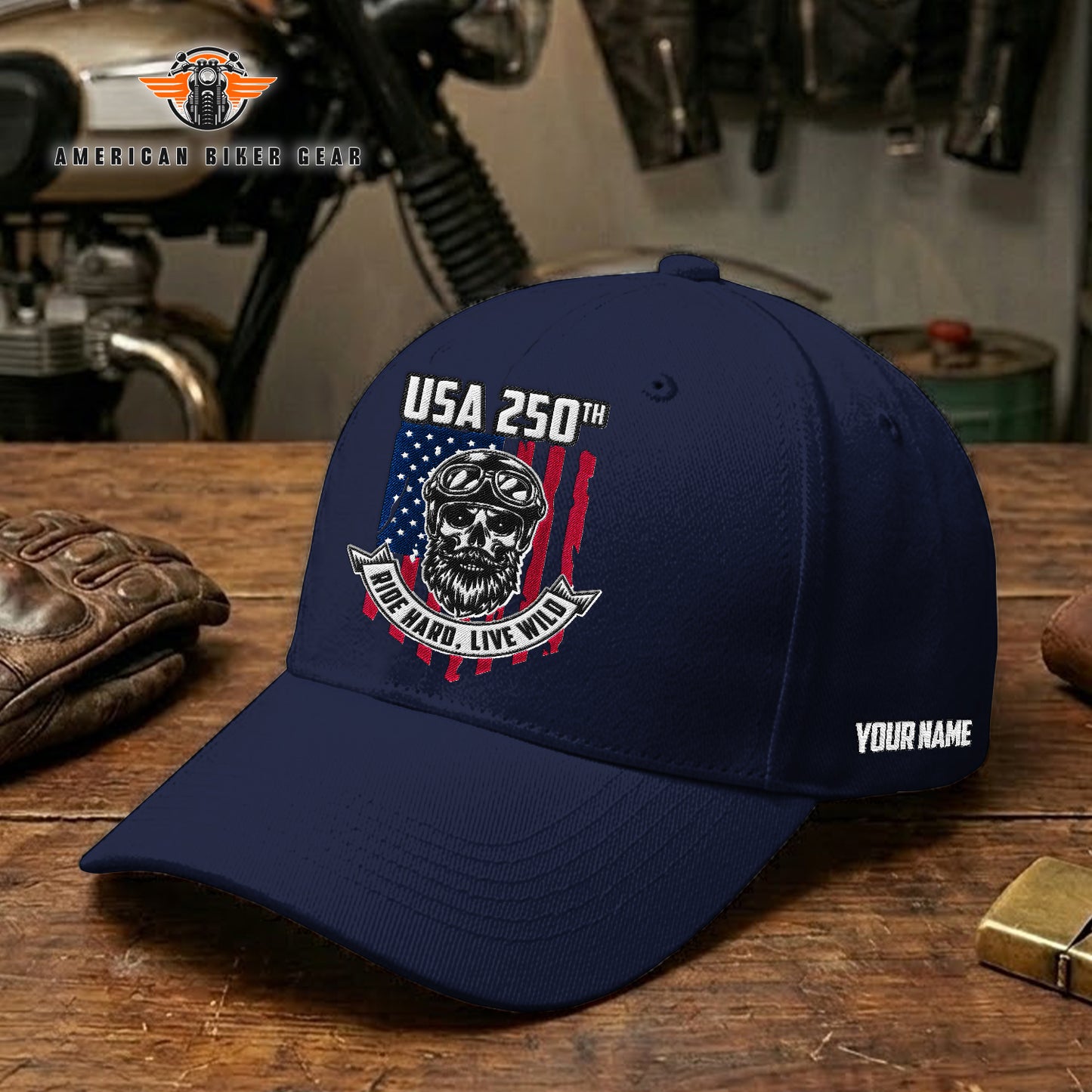 Biker USA 250th Anniversary Personalized Embroidery Cap TG17