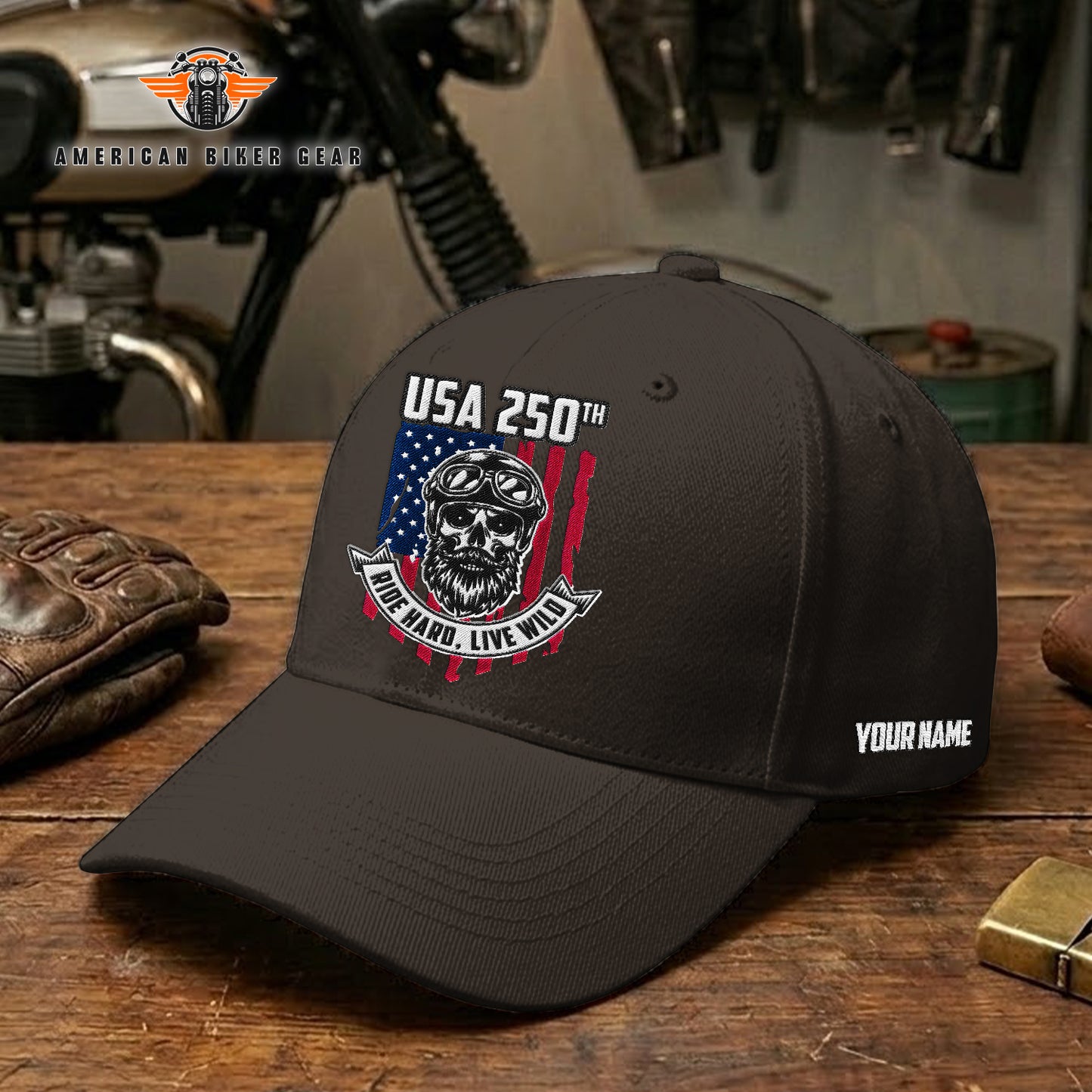 Biker USA 250th Anniversary Personalized Embroidery Cap TG17