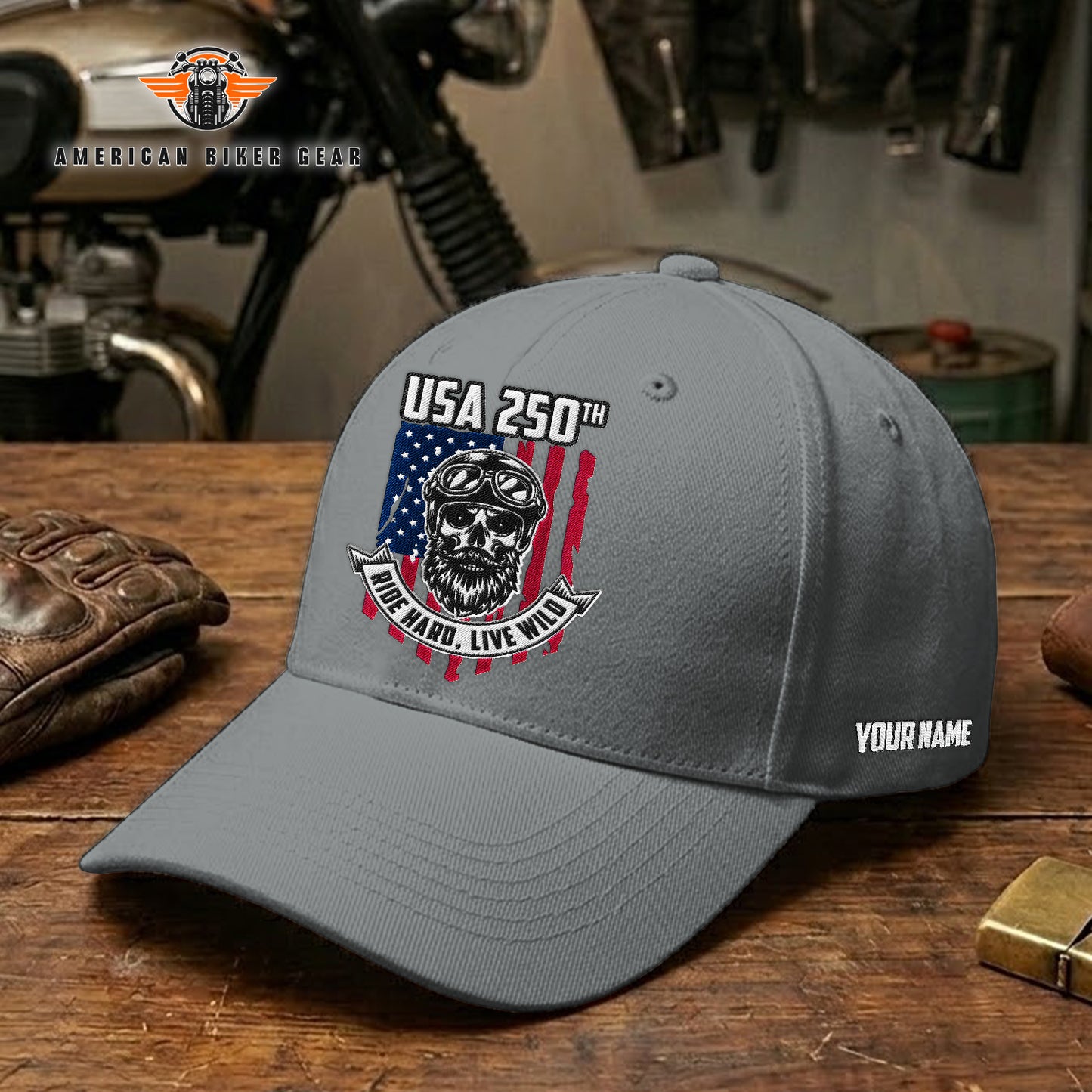 Biker USA 250th Anniversary Personalized Embroidery Cap TG17