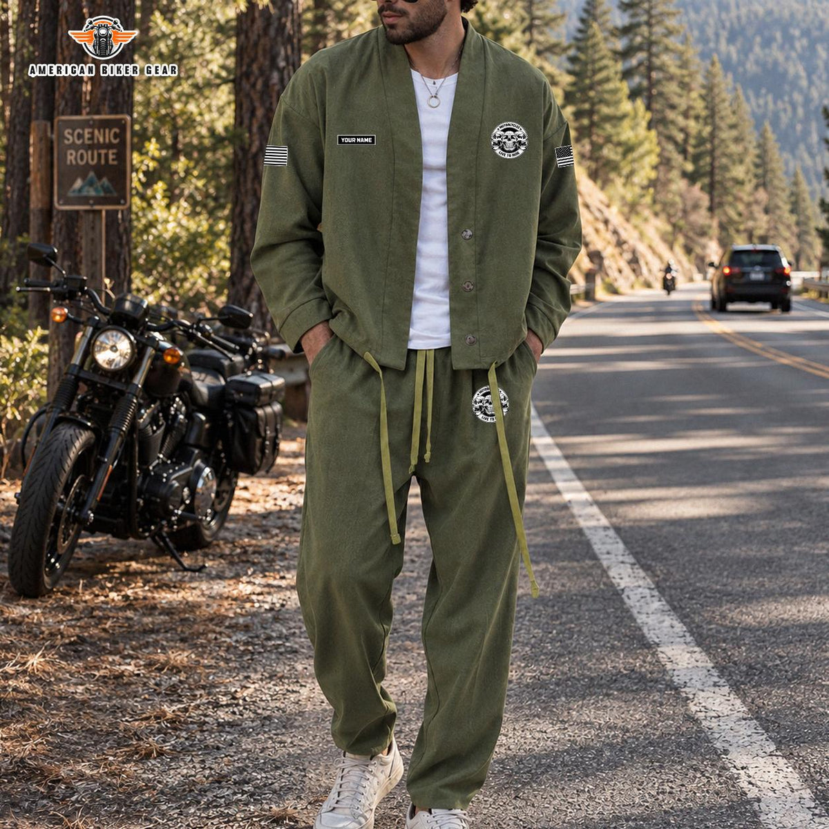 American Biker Skull Print Personalized Combo Men's Cardigan Jacketsand Solid Jogger TG07