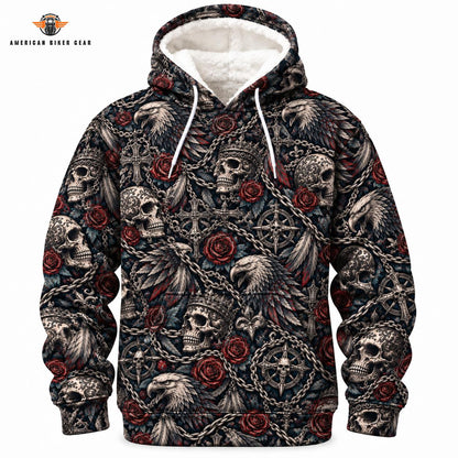 Biker Eagle & Sugar Skull Heavy Blend Hooded Sweatshirt TG08