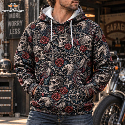 Biker Eagle & Sugar Skull Heavy Blend Hooded Sweatshirt TG08