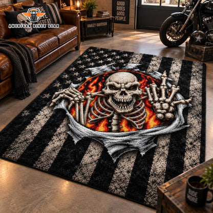 Flaming Skull Biker Faux Cashmere Area Rug TG07