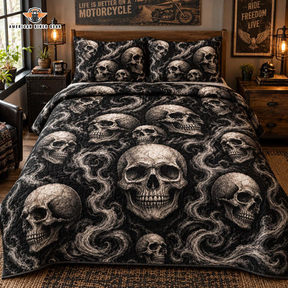 Vintage Smoky Skull Quilted Bedding Set TG08