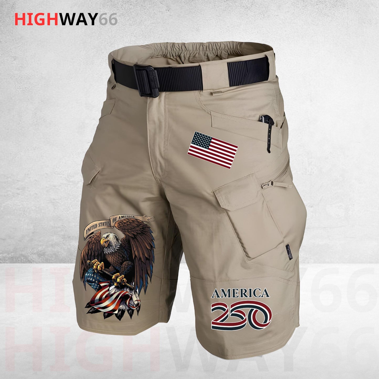 Biker USA 250th Anniversary Personalized Front Pockets Tactical Shorts (Belt Not Included) TG06