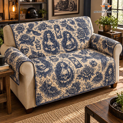 Gothic Floral Skull Quilted Seat Sofa TG15