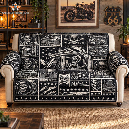 Route 66 Vintage Skull & Big Rig Quilted Seat Sofa TG16
