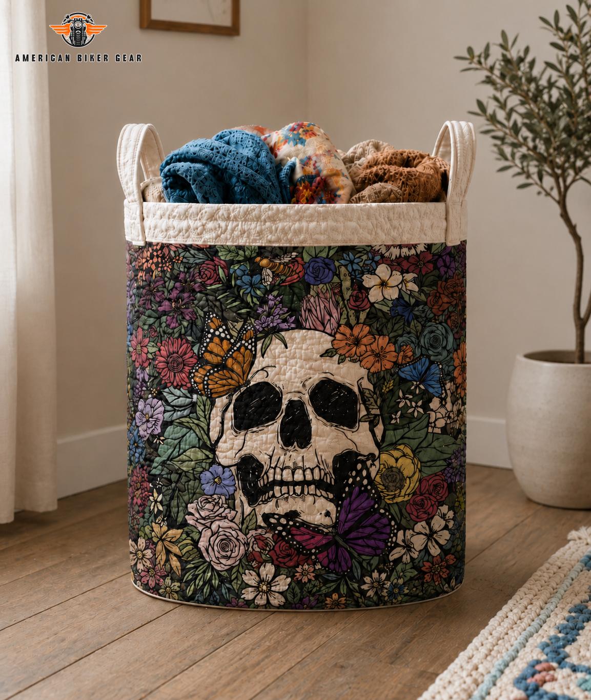 Floral Skull Quilted Laundry Basket TG06