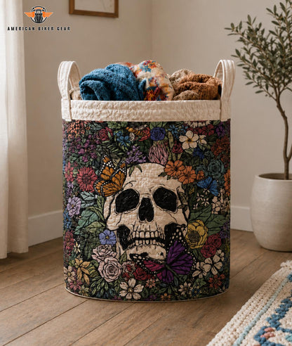 Floral Skull Quilted Laundry Basket TG06