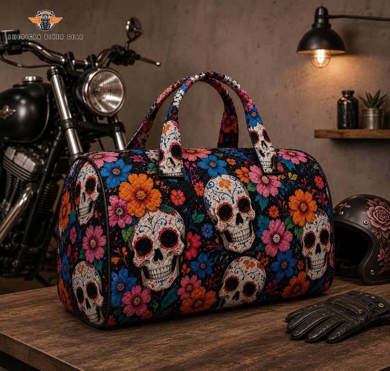 Floral Skull Quilted Duffle Bag TG07