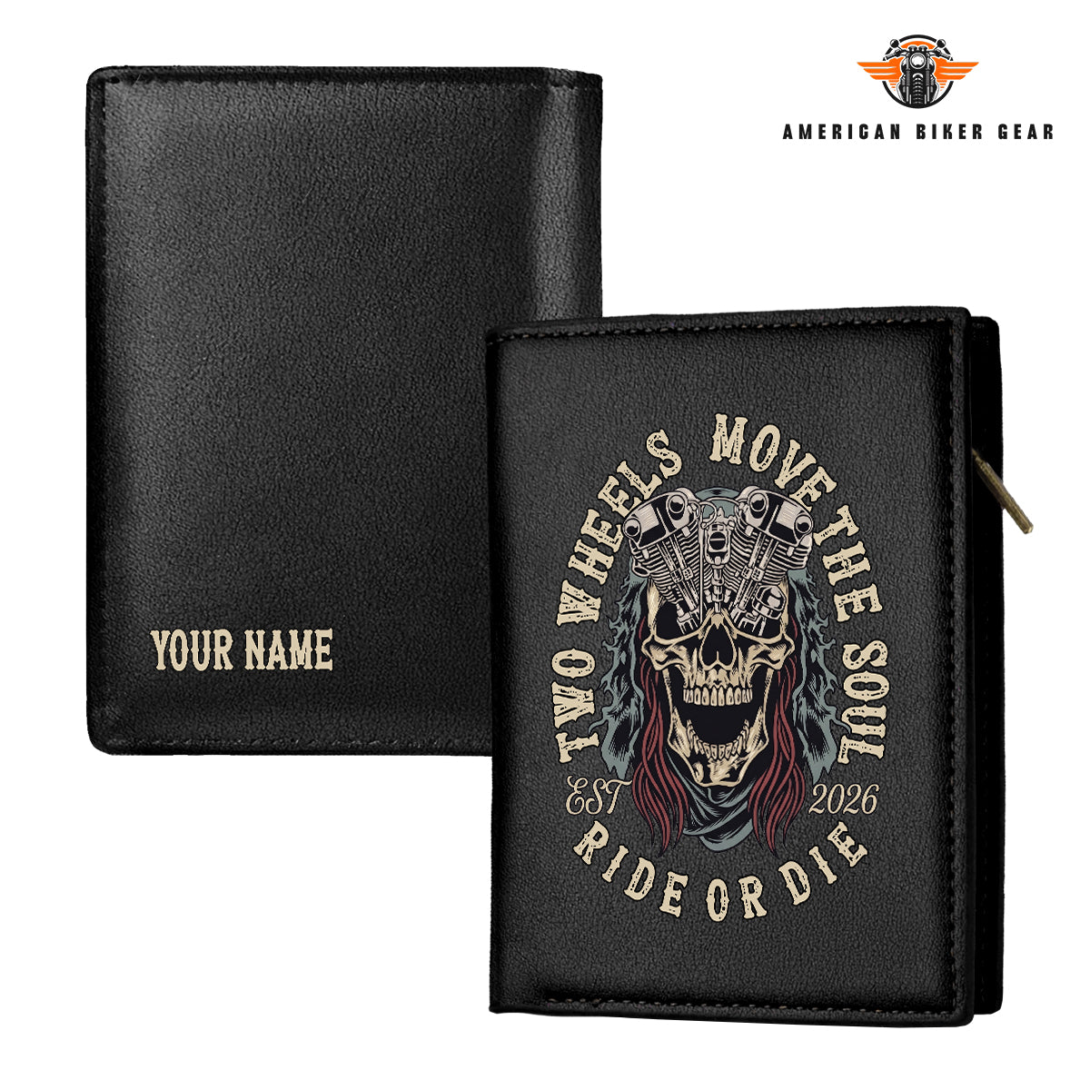 Biker Personalized Men’s Slim Vertical Leather Wallet TG06