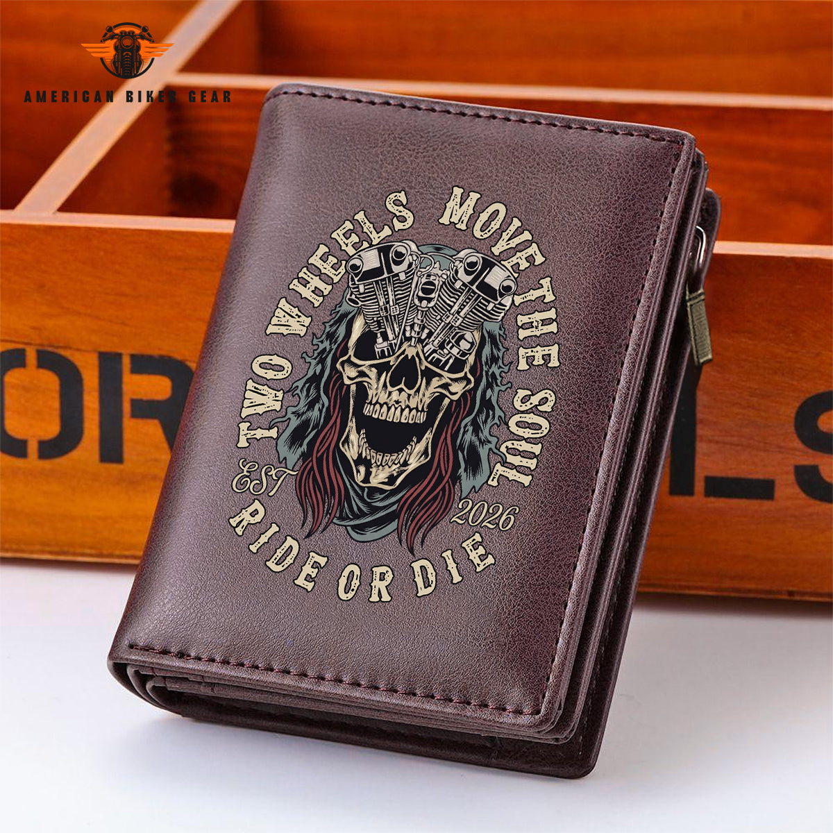 Biker Personalized Men’s Slim Vertical Leather Wallet TG06