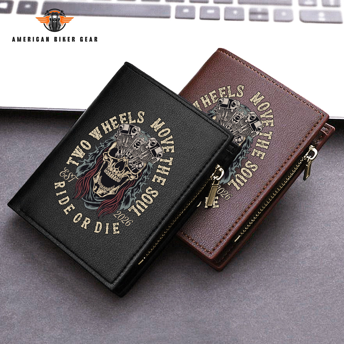 Biker Personalized Men’s Slim Vertical Leather Wallet TG06
