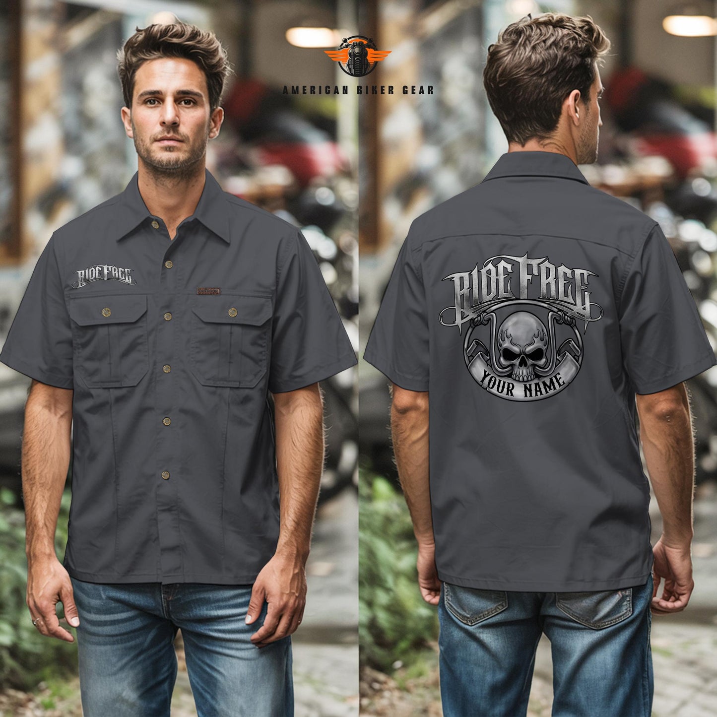 Biker Personalized Short Sleeve Cargo Shirt TN09