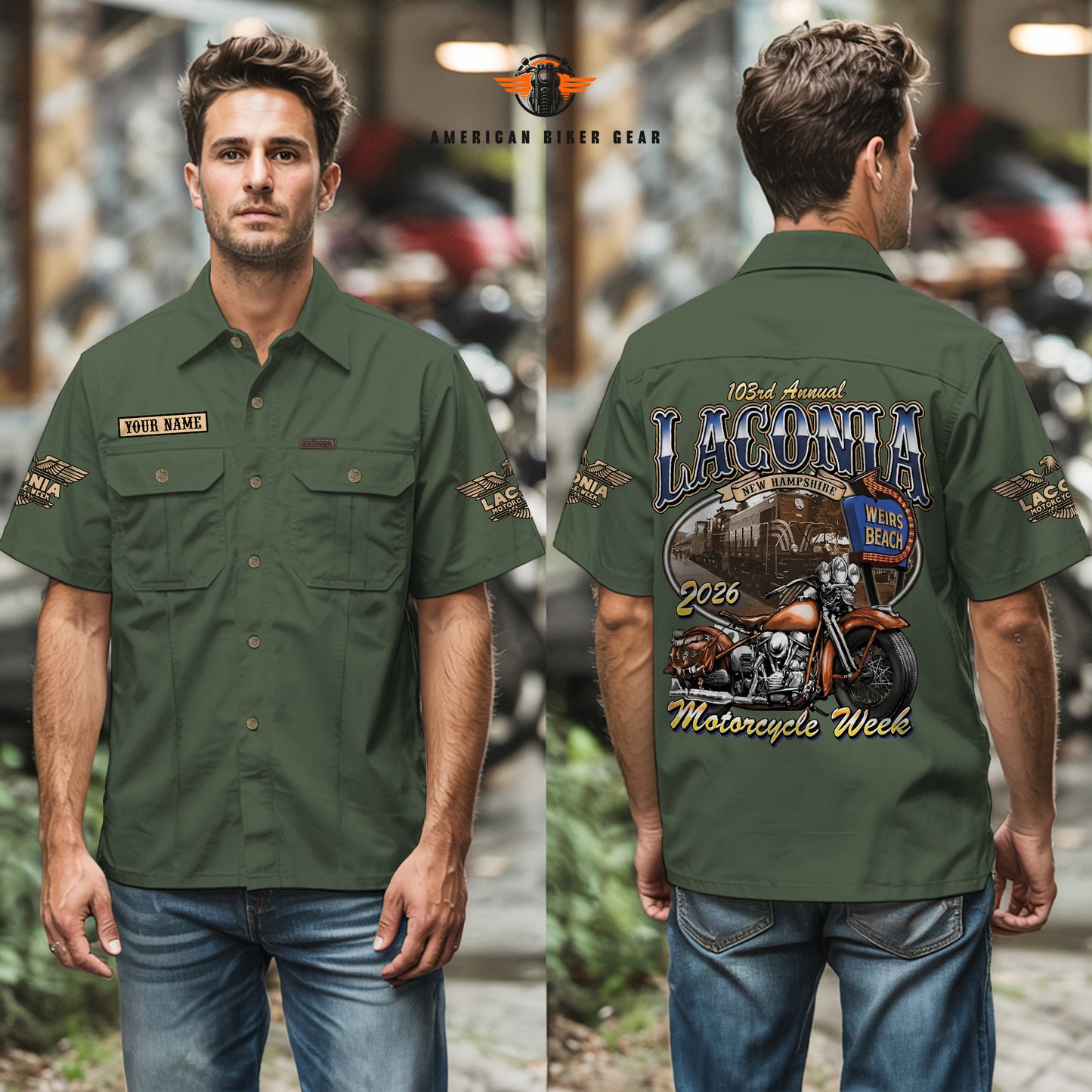 Laconia Biker Personalized Men’s Short Sleeve Cargo Shirt TN13