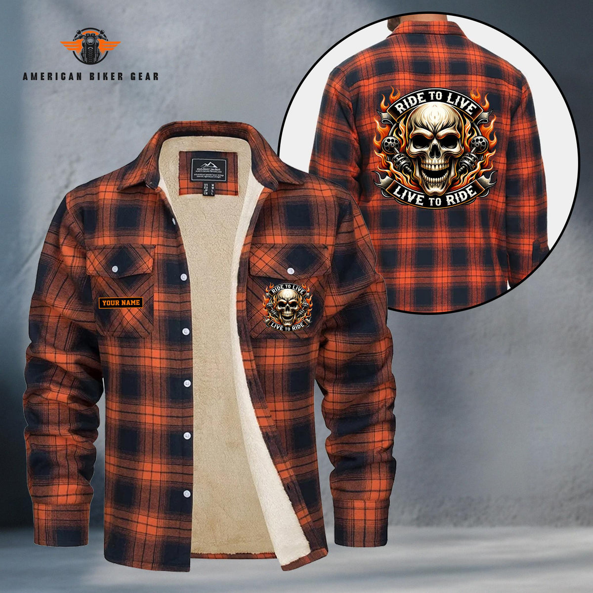 Skull Biker Personalized Fleece Flannel Plaid Jacket TN21