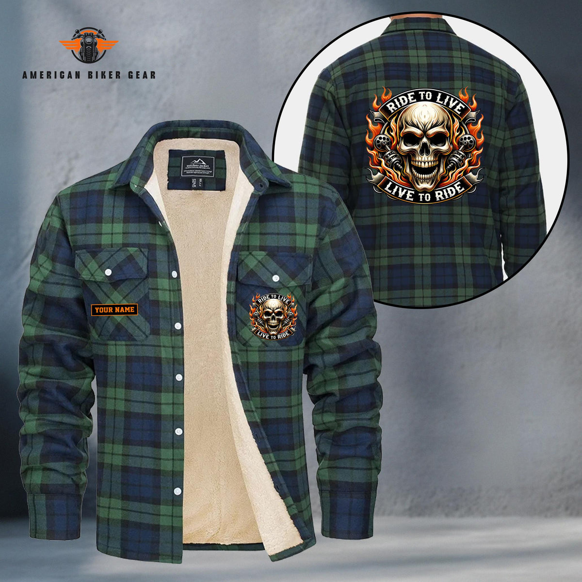 Skull Biker Personalized Fleece Flannel Plaid Jacket TN21