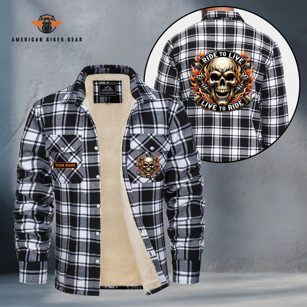 Skull Biker Personalized Fleece Flannel Plaid Jacket TN21