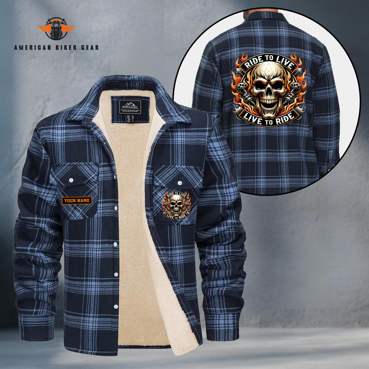 Skull Biker Personalized Fleece Flannel Plaid Jacket TN21
