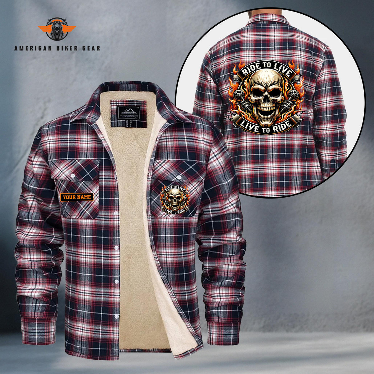 Skull Biker Personalized Fleece Flannel Plaid Jacket TN21