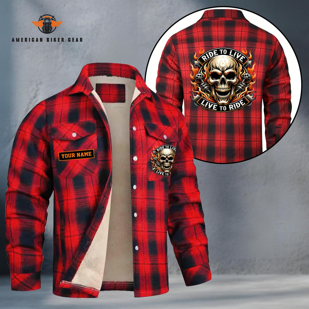 Skull Biker Personalized Fleece Flannel Plaid Jacket TN21