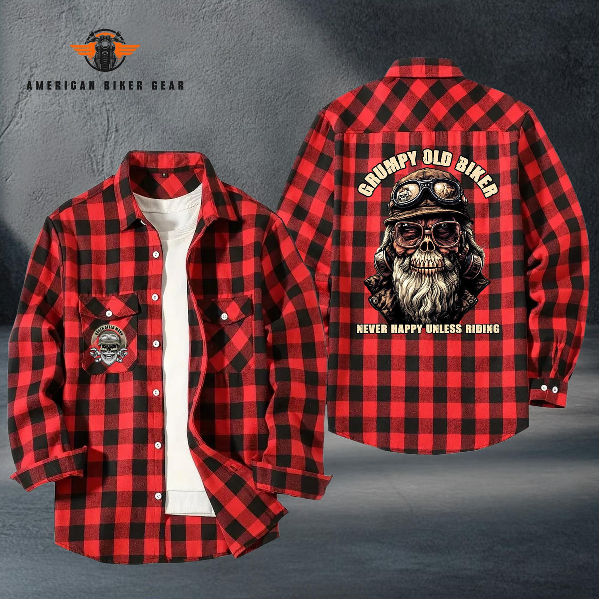 Grumpy Old Biker Plaid Casual Flannel Long Sleeve Shirt TN19
