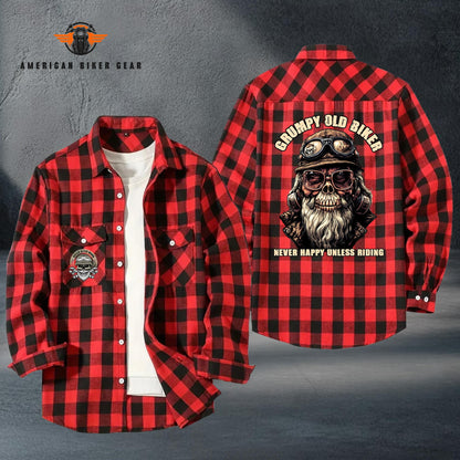 Grumpy Old Biker Plaid Casual Flannel Long Sleeve Shirt TN19