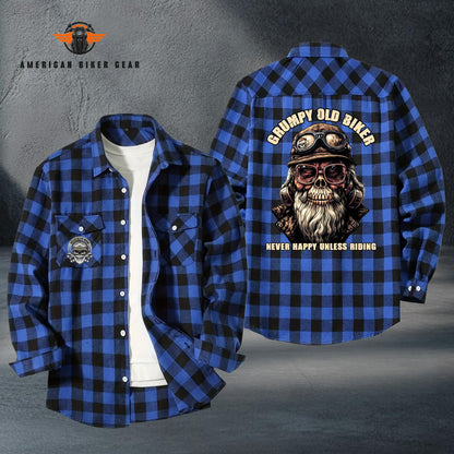 Grumpy Old Biker Plaid Casual Flannel Long Sleeve Shirt TN19