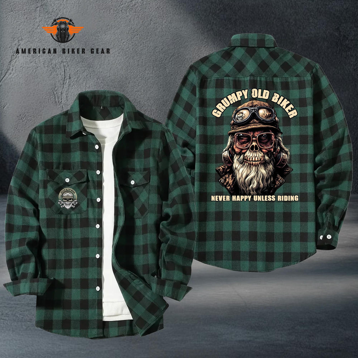 Grumpy Old Biker Plaid Casual Flannel Long Sleeve Shirt TN19