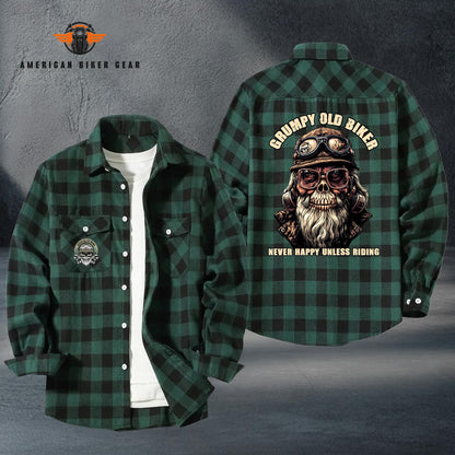 Grumpy Old Biker Plaid Casual Flannel Long Sleeve Shirt TN19