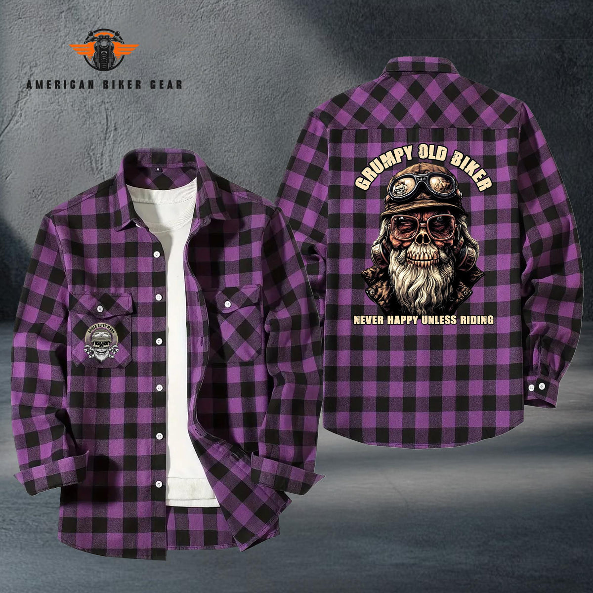 Grumpy Old Biker Plaid Casual Flannel Long Sleeve Shirt TN19