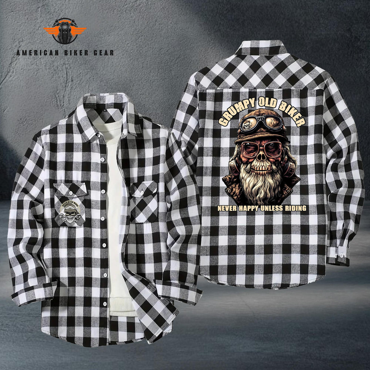 Grumpy Old Biker Plaid Casual Flannel Long Sleeve Shirt TN19