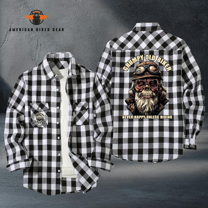 Grumpy Old Biker Plaid Casual Flannel Long Sleeve Shirt TN19