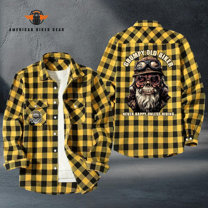 Grumpy Old Biker Plaid Casual Flannel Long Sleeve Shirt TN19