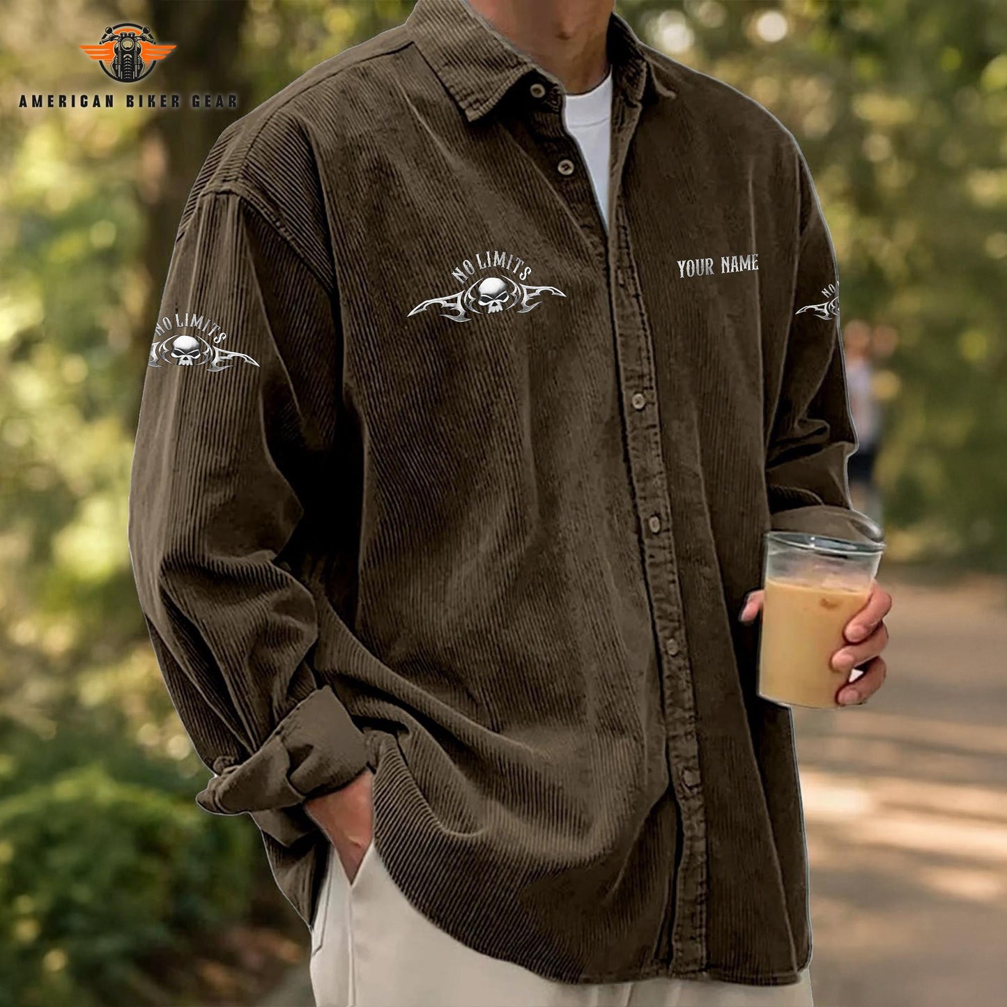 Biker Personalized Corduroy Shirt Button Long Sleeves TN03