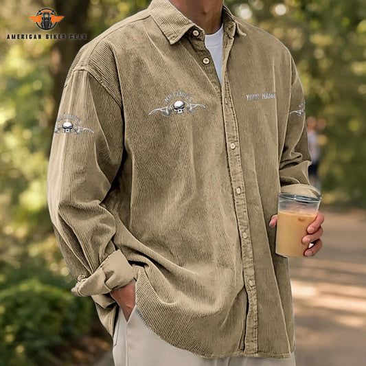 Biker Personalized Corduroy Shirt Button Long Sleeves TN03