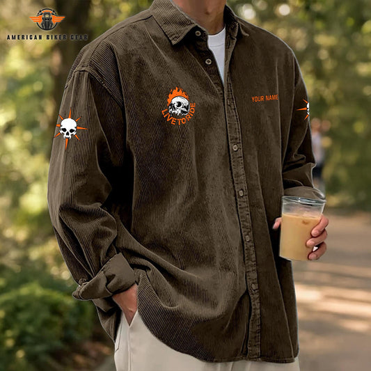 Biker Personalized Corduroy Shirt Button Long Sleeves TN04