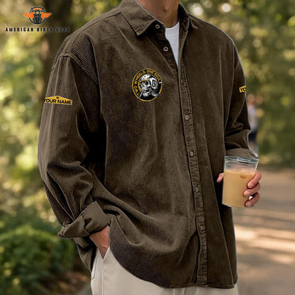 Biker Personalized Corduroy Shirt Button Long Sleeves TN05