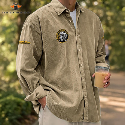 Biker Personalized Corduroy Shirt Button Long Sleeves TN05