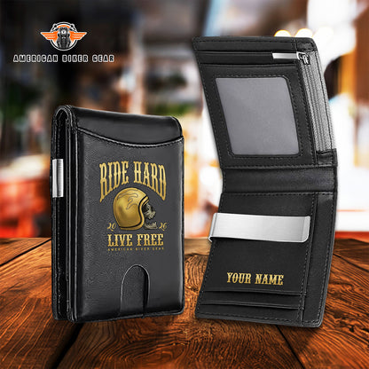 Biker Personalized Leather Money Clip Slim Wallet TN01