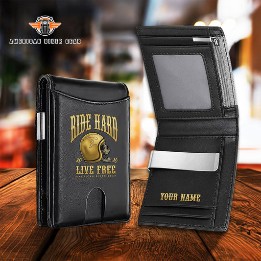 Biker Personalized Leather Money Clip Slim Wallet TN01