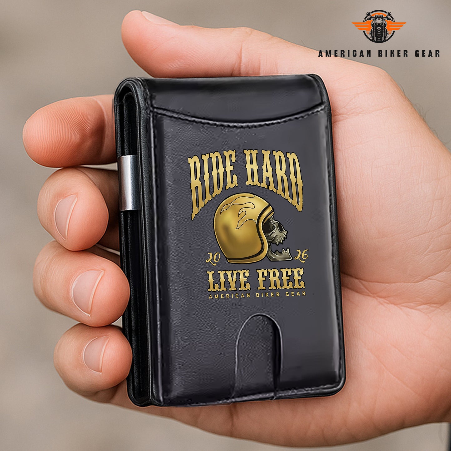 Biker Personalized Leather Money Clip Slim Wallet TN01